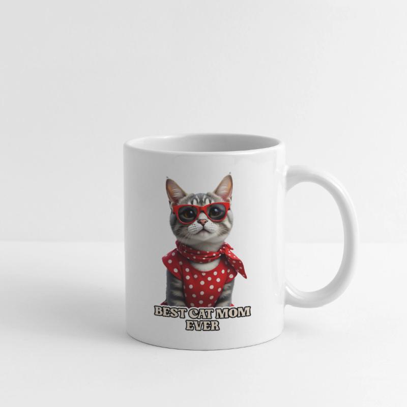 BEST CAT MOM EVER Stylish tabby cat wearing red