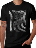 Distressed American Flag Graphic Tee - Black