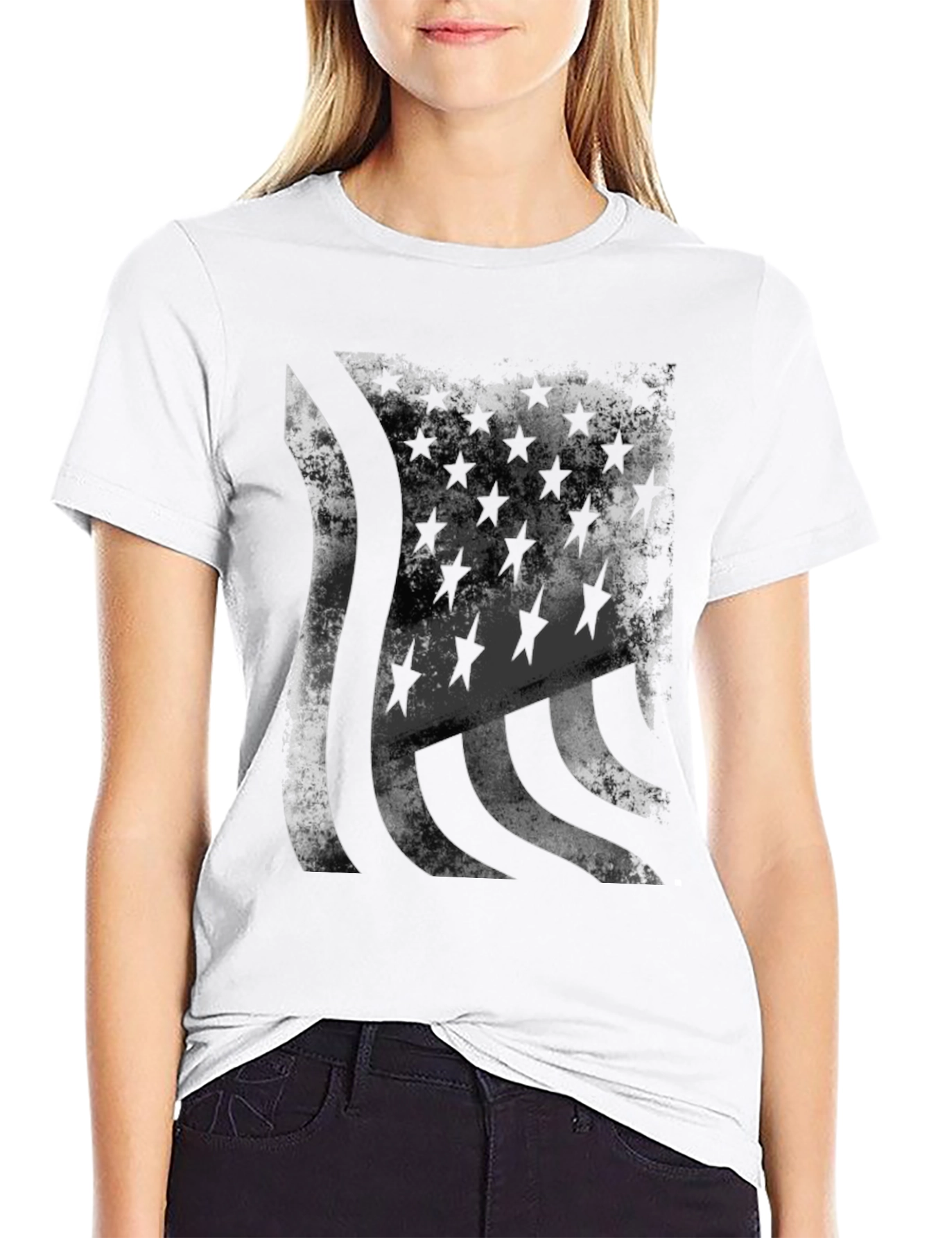 Distressed American Flag Graphic Tee - Black