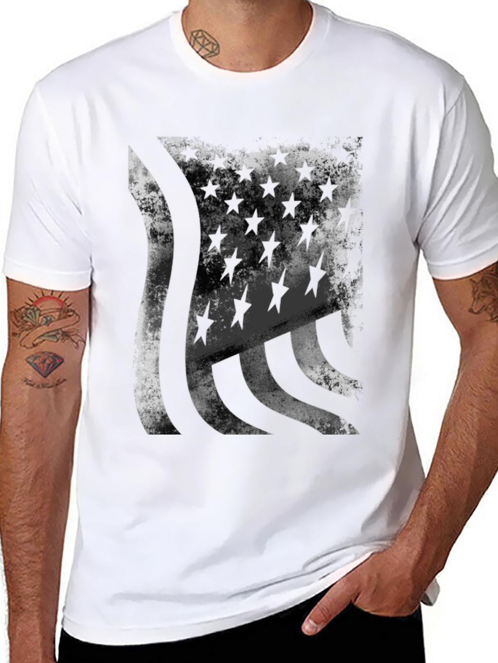 Distressed American Flag Graphic Tee - Black