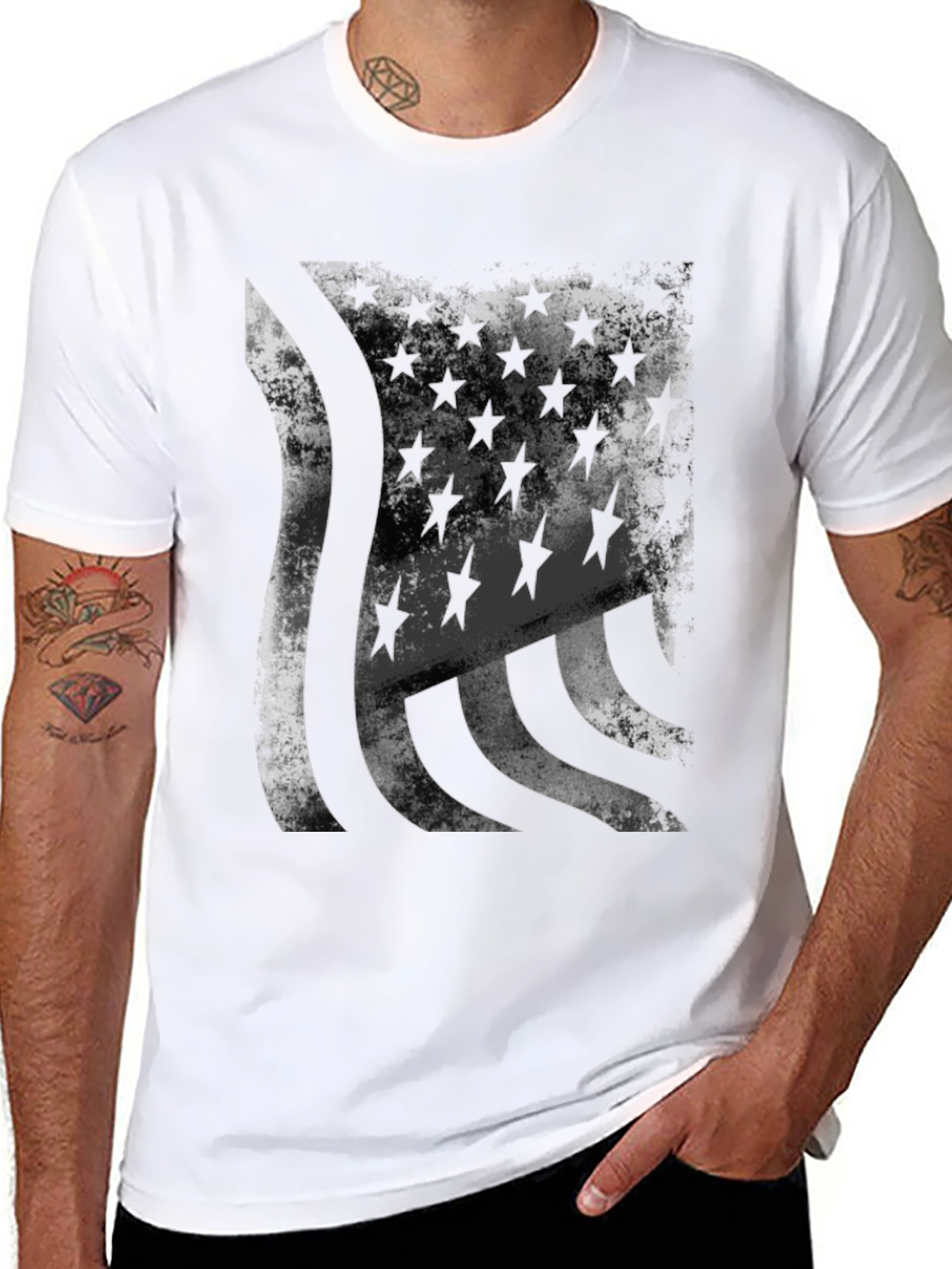 Distressed American Flag Graphic Tee - Black