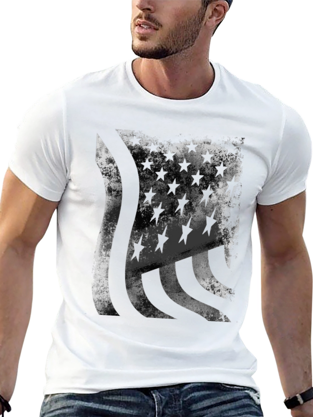 Distressed American Flag Graphic Tee - Black
