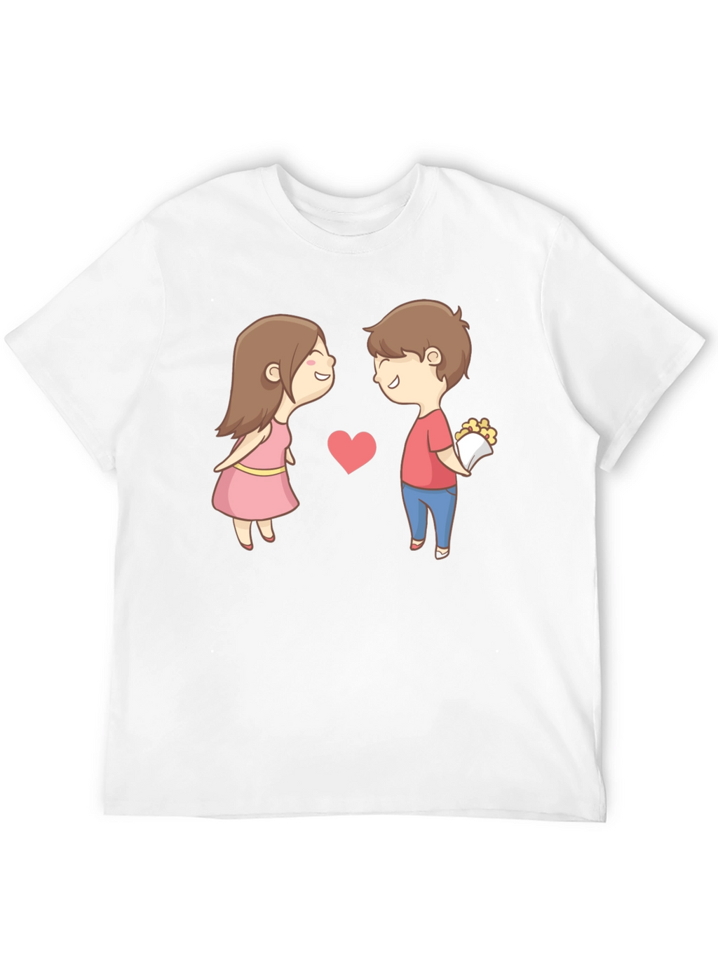 Cute Cartoon Couple Graphic Tee - Black
