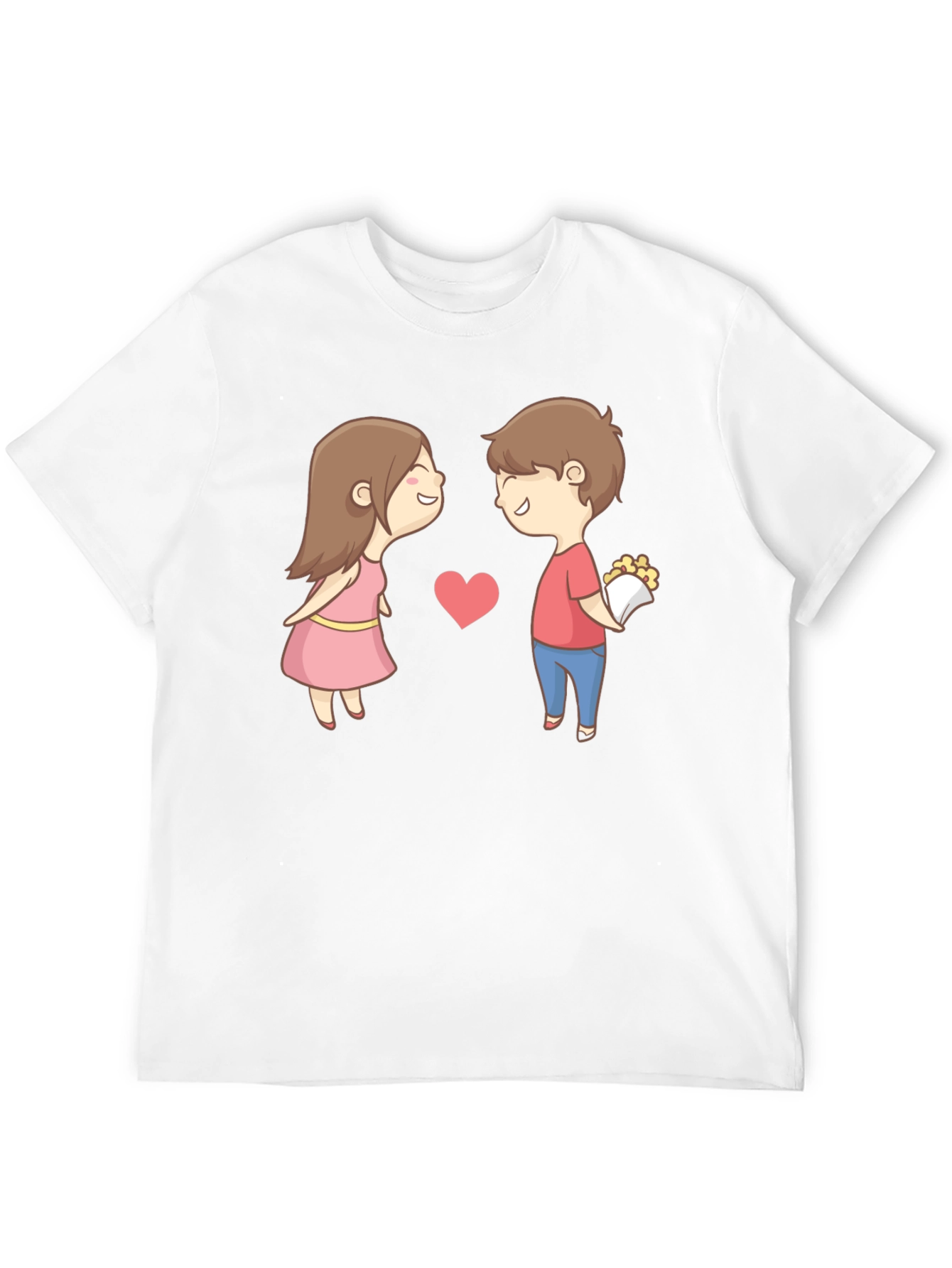 Cute Cartoon Couple Graphic Tee - Black