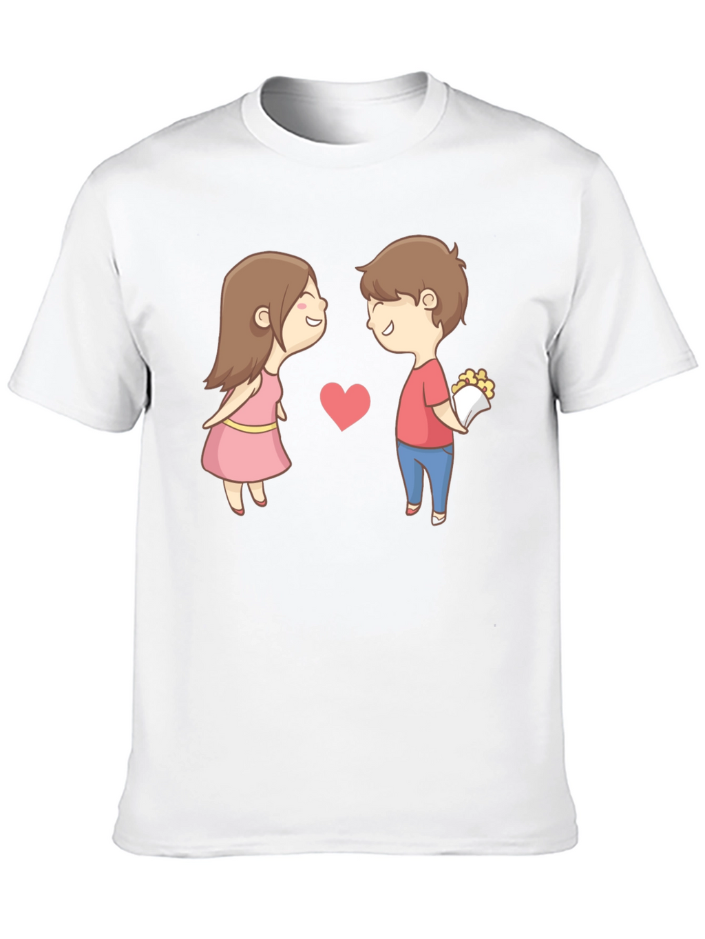 Cute Cartoon Couple Graphic Tee - Black
