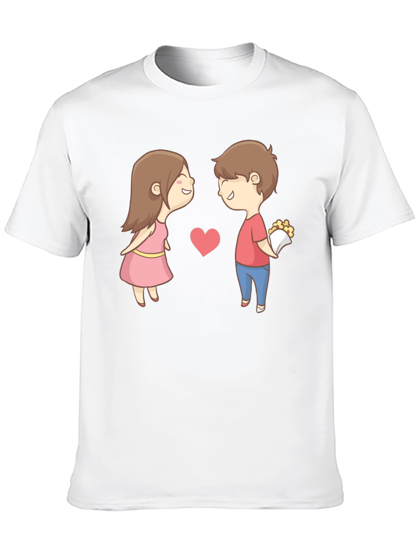 Cute Cartoon Couple Graphic Tee - Black