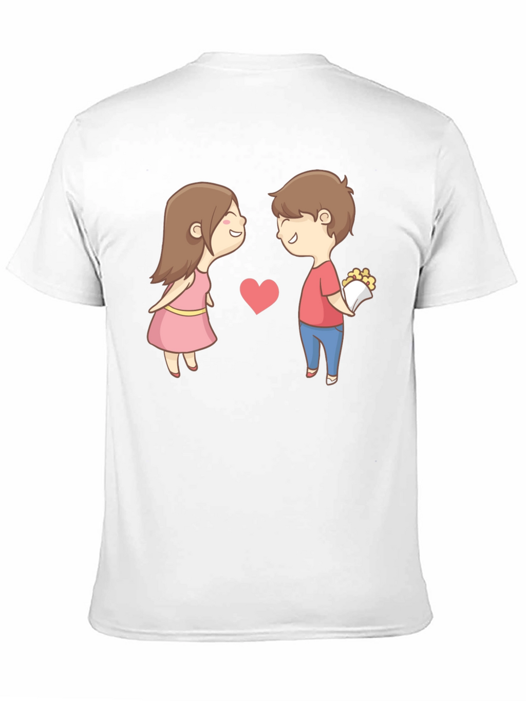 Cute Cartoon Couple Graphic Tee - Black