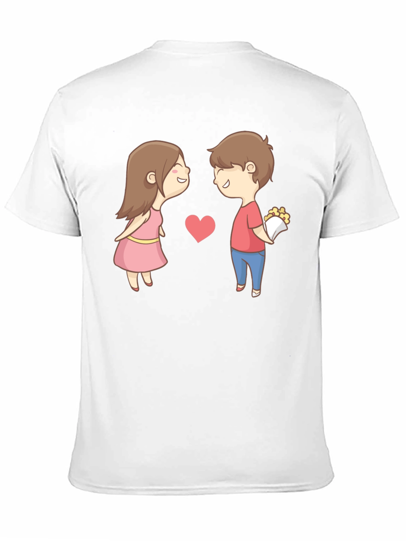Cute Cartoon Couple Graphic Tee - Black