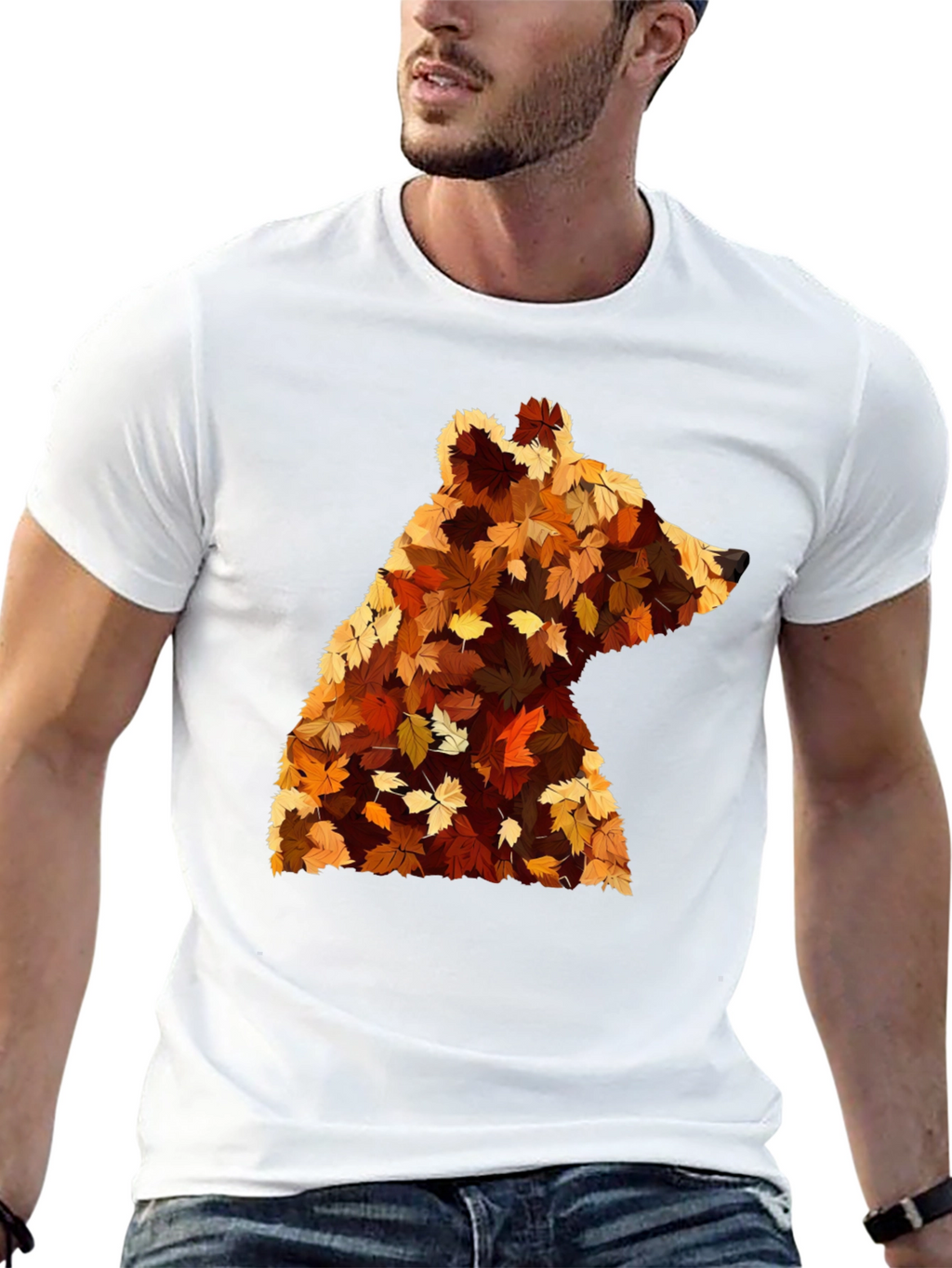 Autumn Bear Leaf T-Shirt - Nature Inspired Design