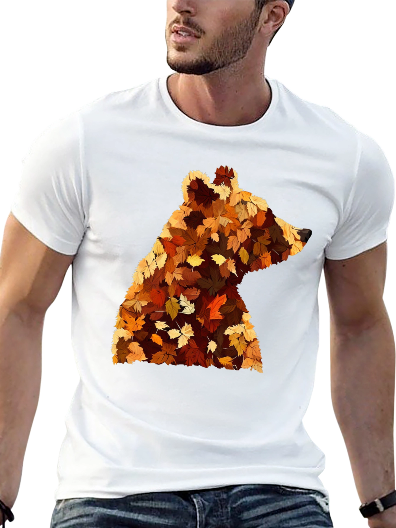Autumn Bear Leaf T-Shirt - Nature Inspired Design