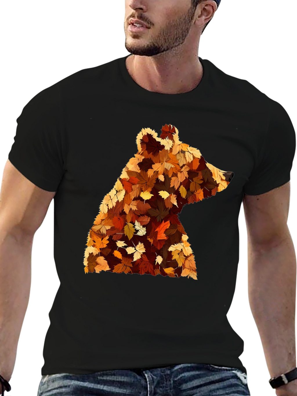 Autumn Bear Leaf T-Shirt - Nature Inspired Design