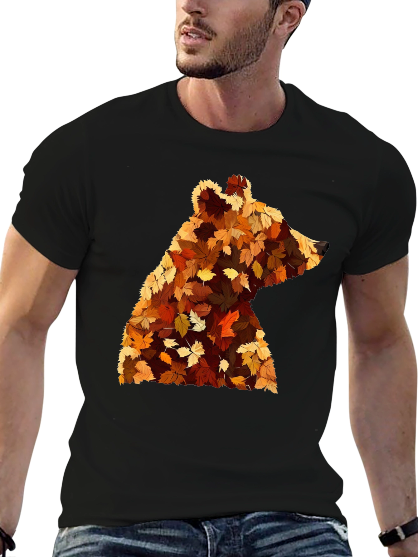 Autumn Bear Leaf T-Shirt - Nature Inspired Design