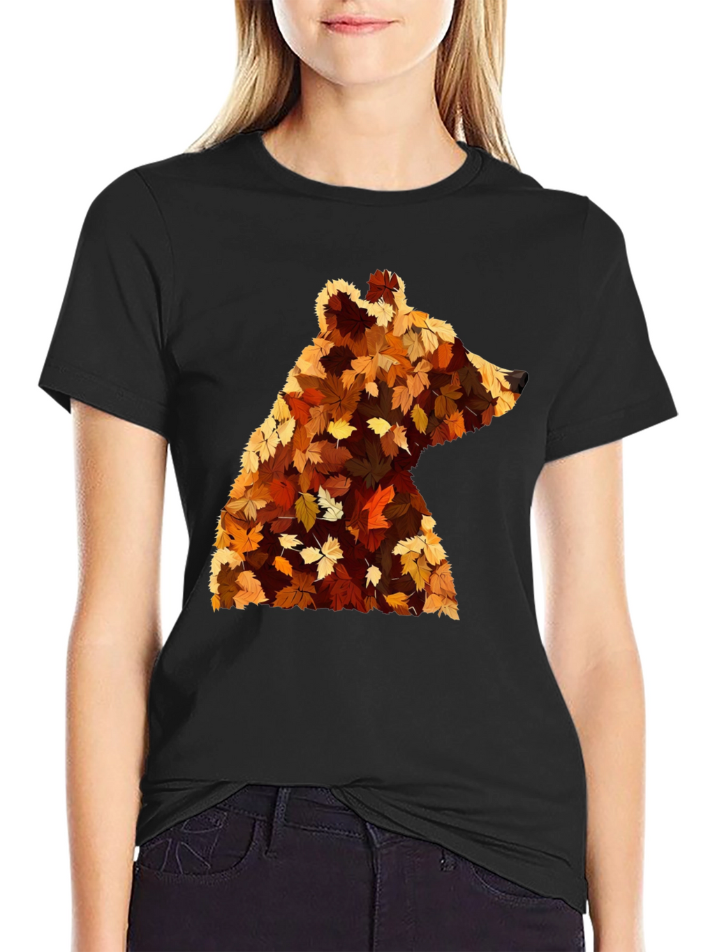 Autumn Bear Leaf T-Shirt - Nature Inspired Design