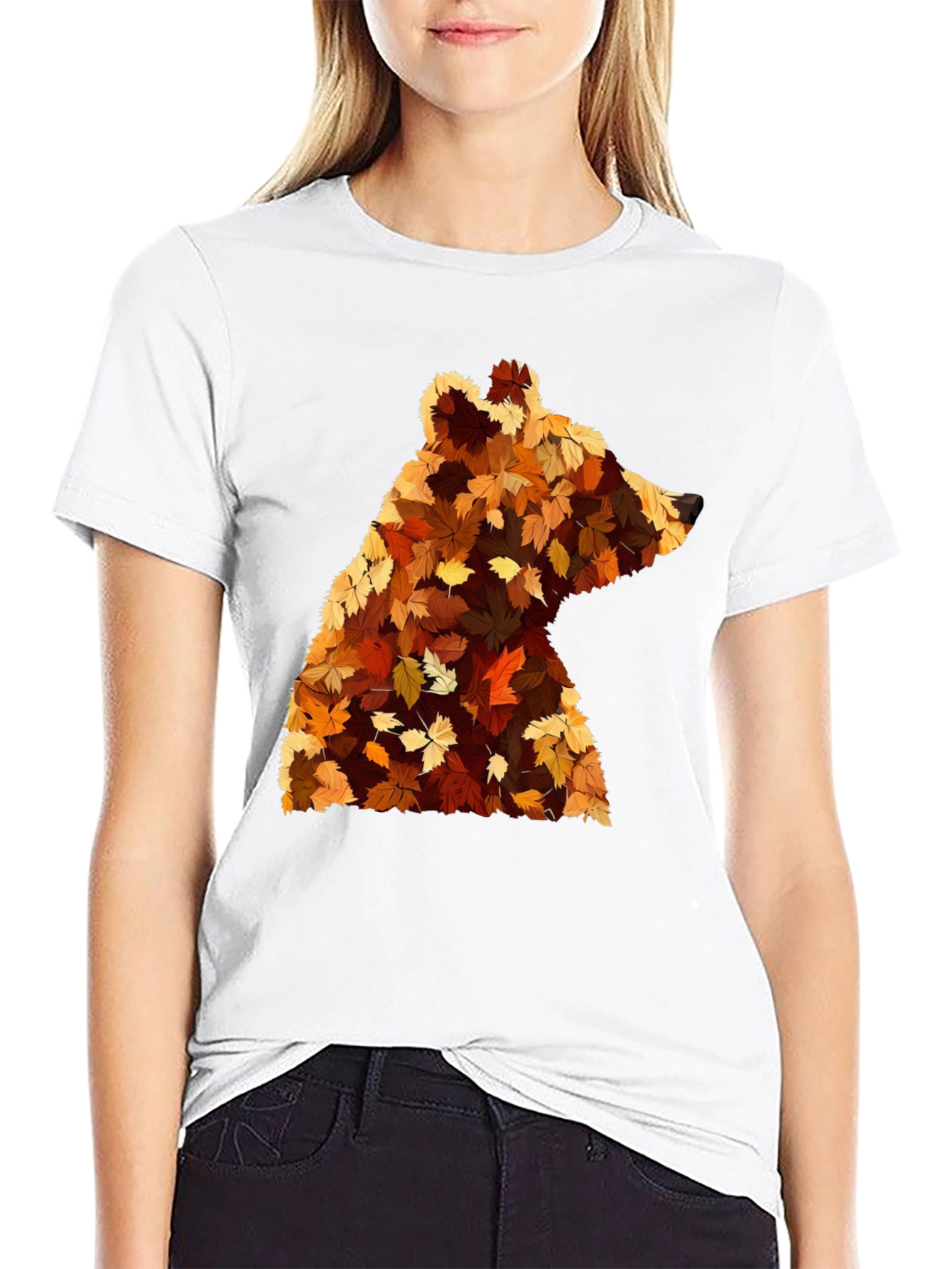 Autumn Bear Leaf T-Shirt - Nature Inspired Design