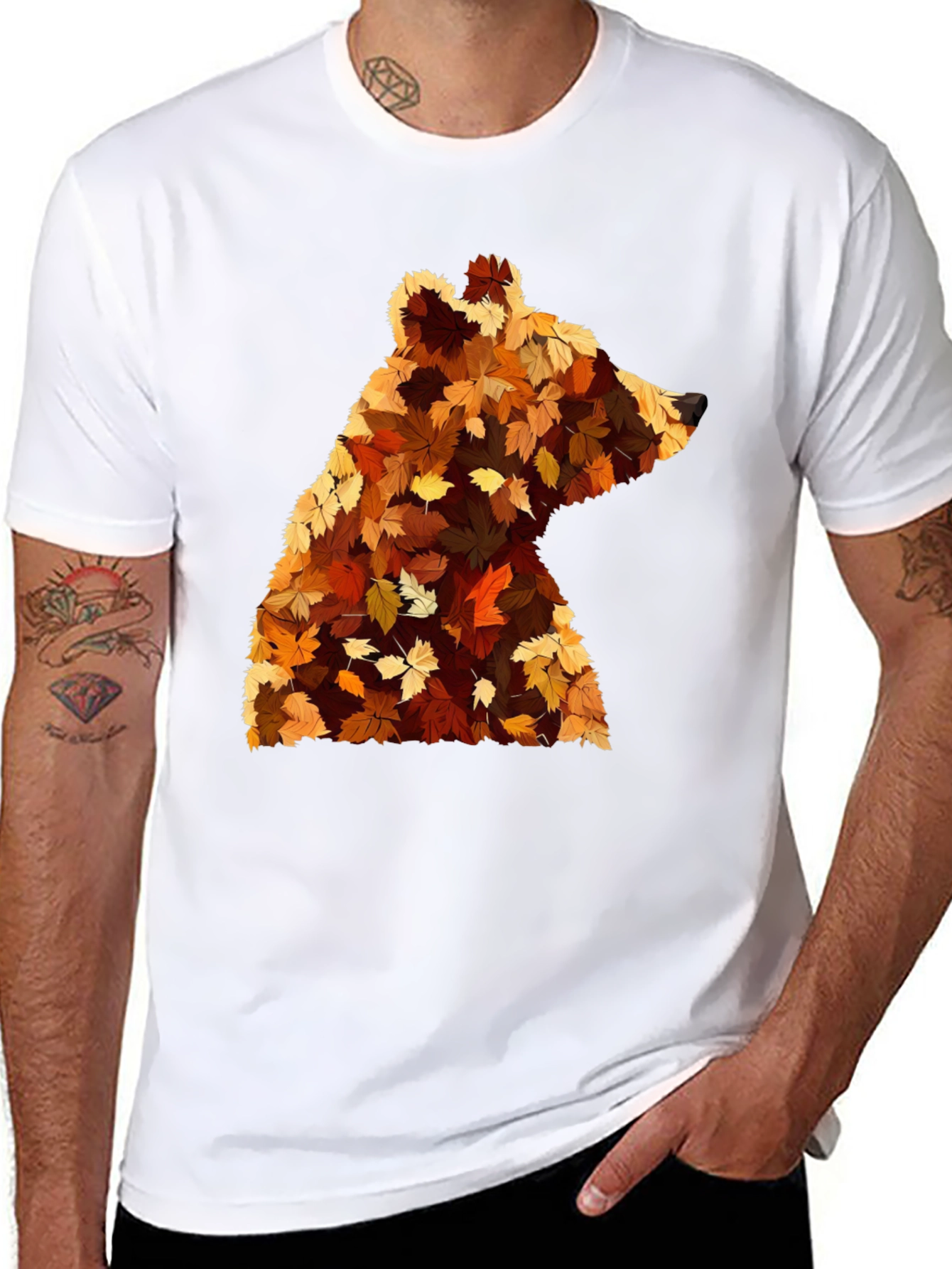 Autumn Bear Leaf T-Shirt - Nature Inspired Design