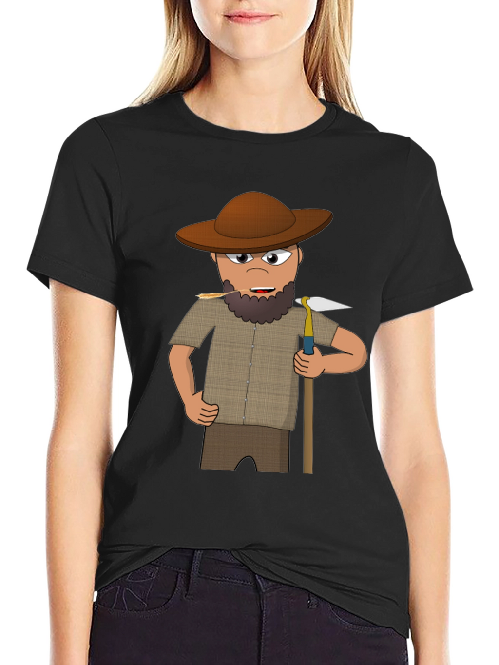 Cartoon Prospector Graphic T-Shirt - Black
