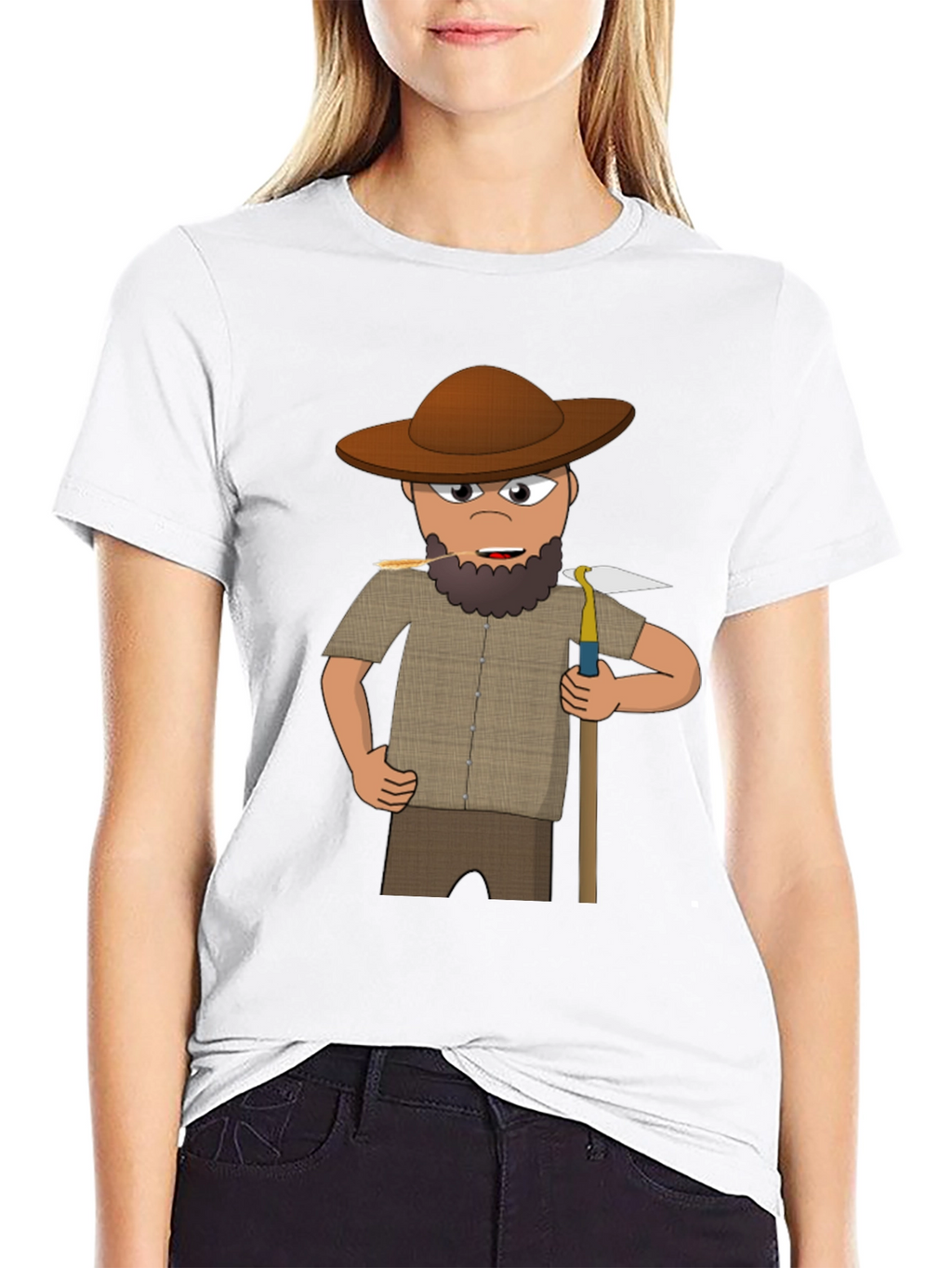 Cartoon Prospector Graphic T-Shirt - Black