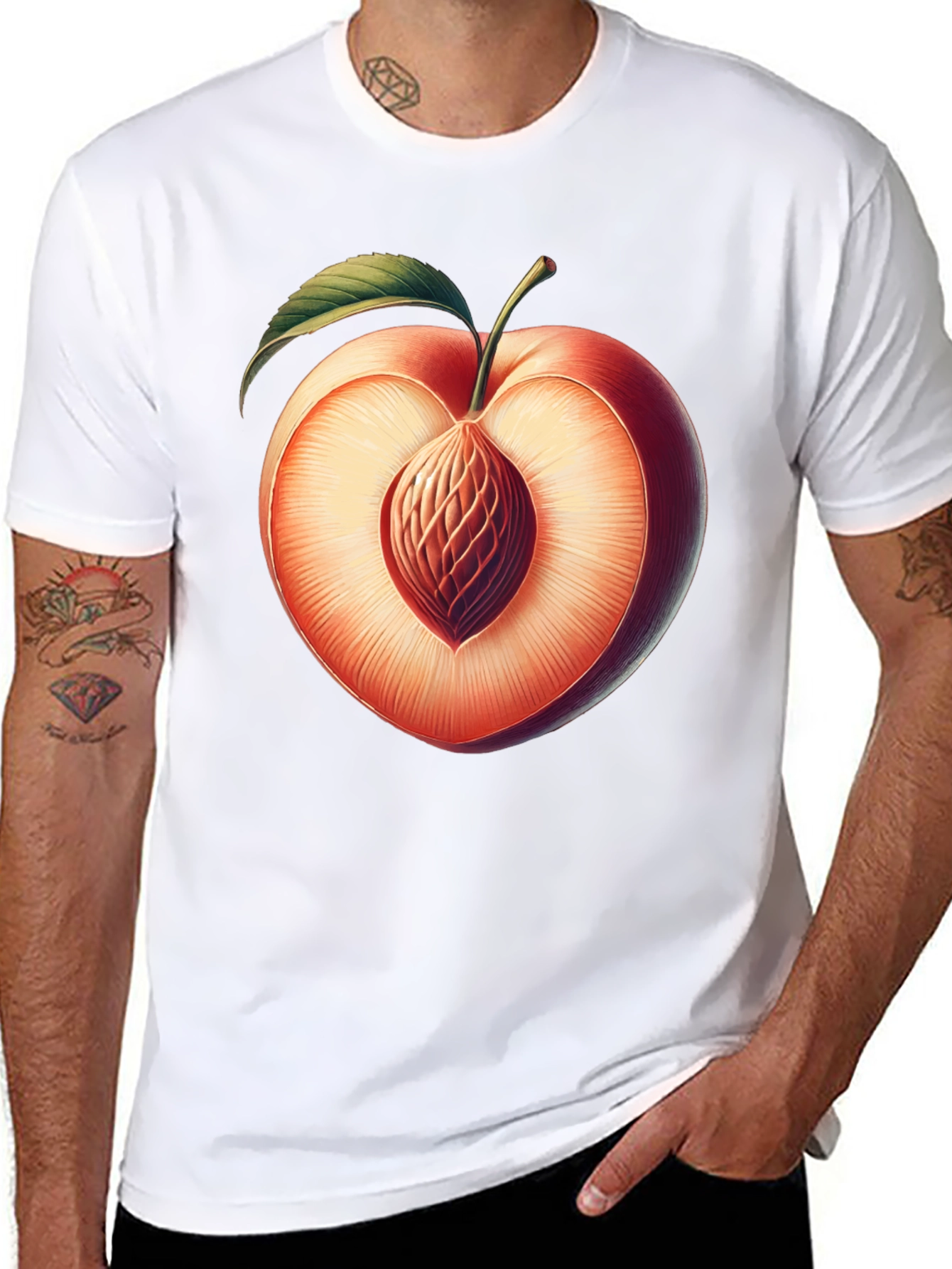 Peach Slice Graphic Tee - Unique Fruit Design