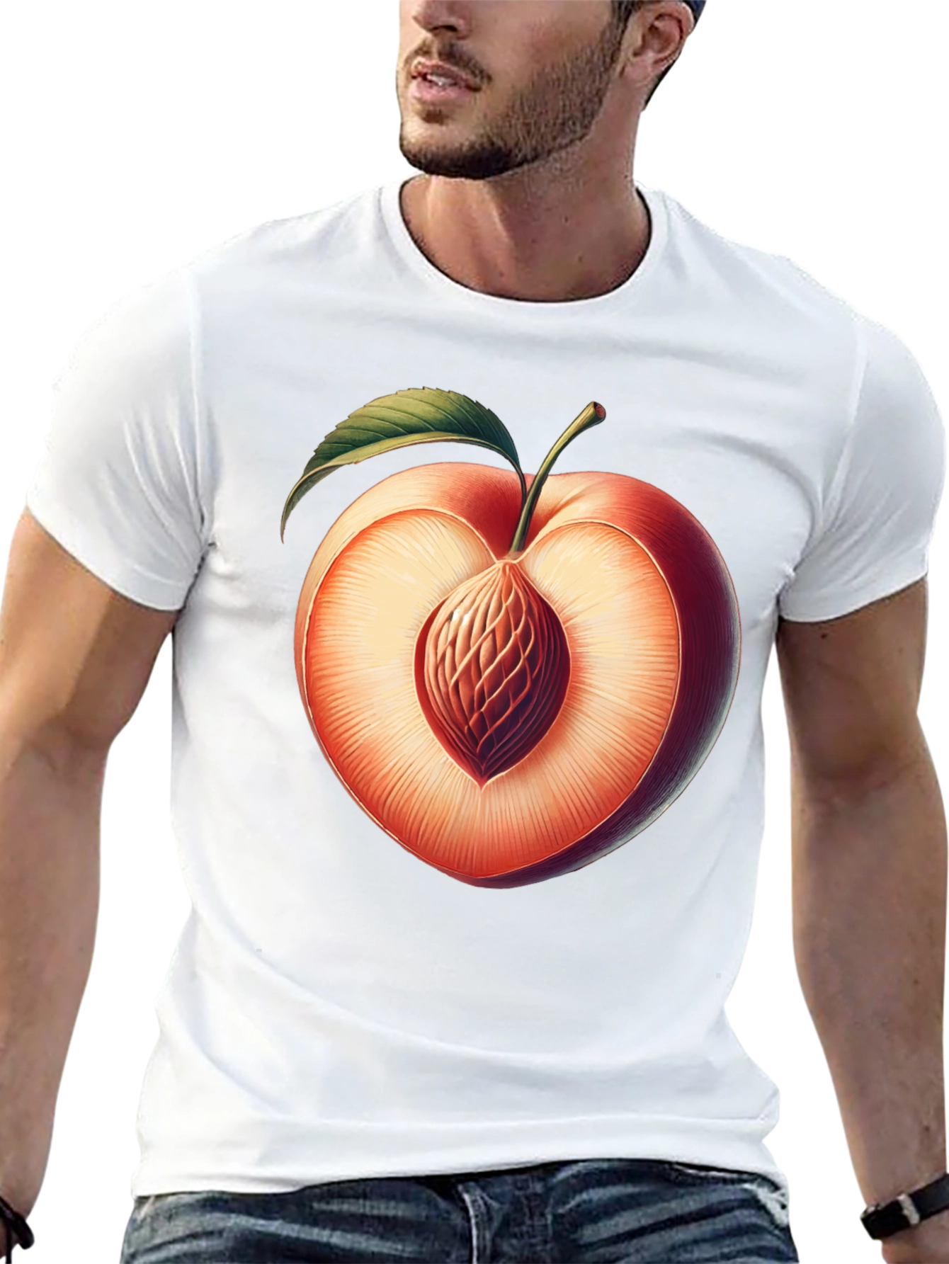 Peach Slice Graphic Tee - Unique Fruit Design
