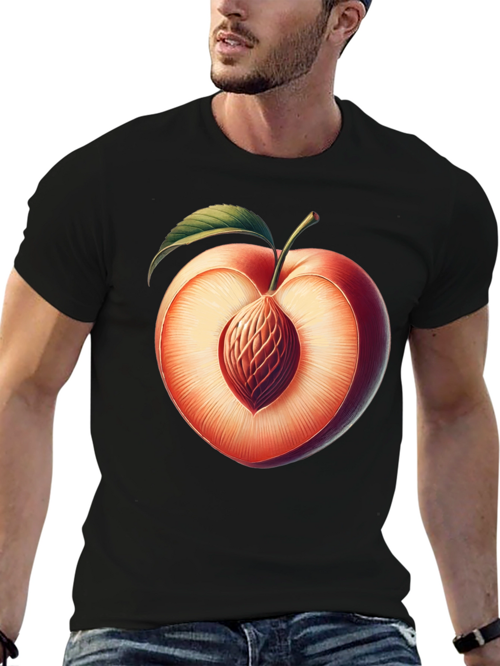 Peach Slice Graphic Tee - Unique Fruit Design