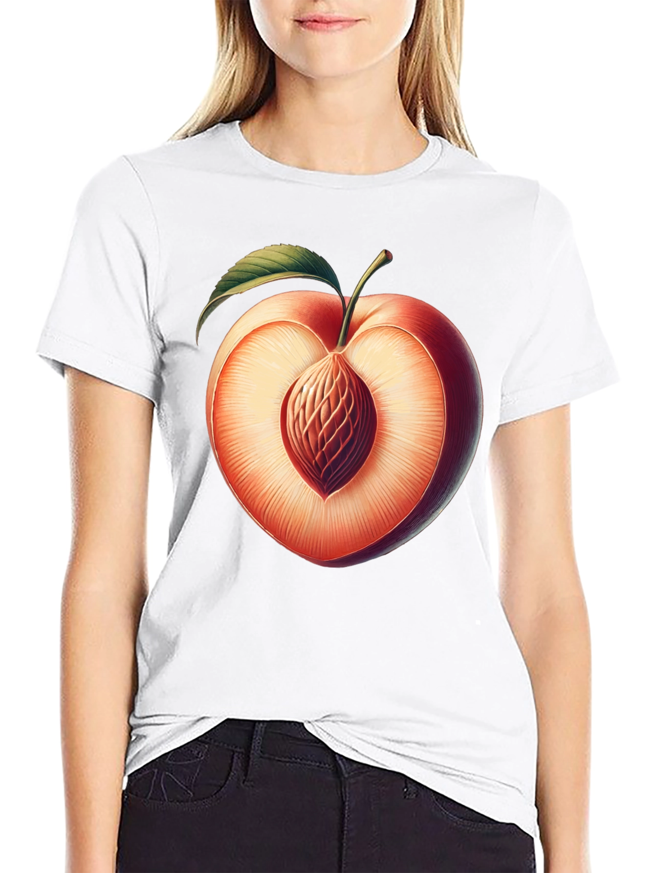 Peach Slice Graphic Tee - Unique Fruit Design