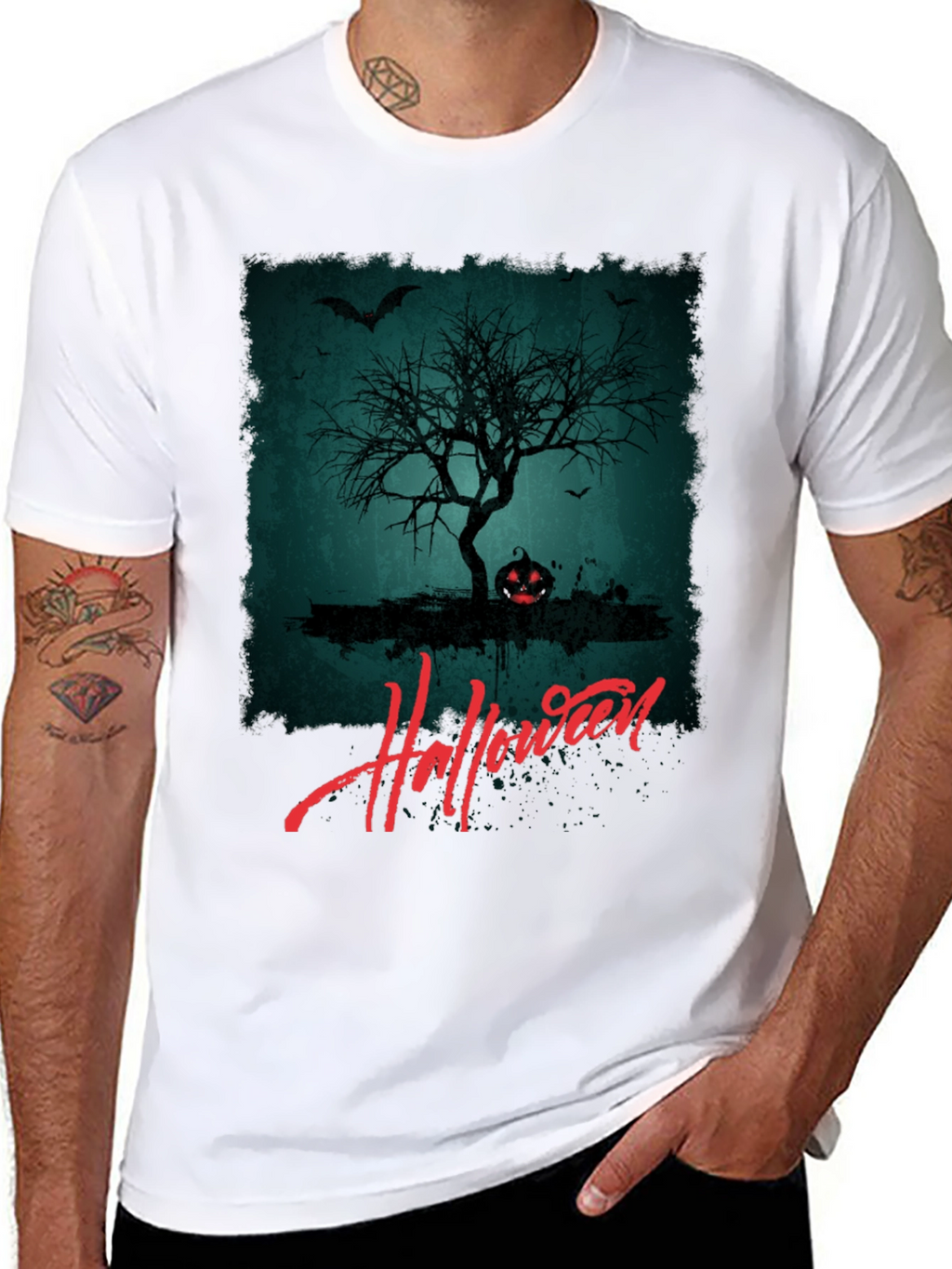 Halloween Tree Graphic Tee - Spooky Season Shirt