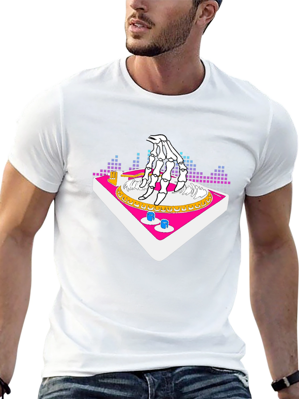 DJ Skeleton Hand Turntable Graphic Tee