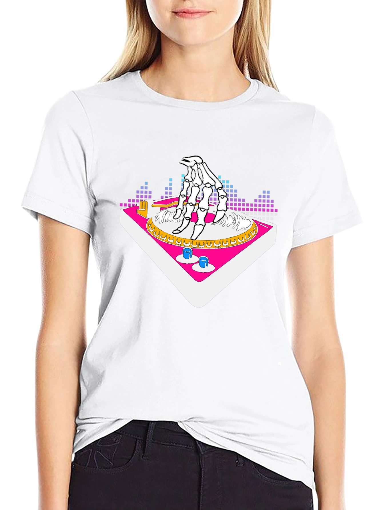 DJ Skeleton Hand Turntable Graphic Tee