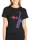 Saxophone Graphic Print Tee - Music Lover T-Shirt