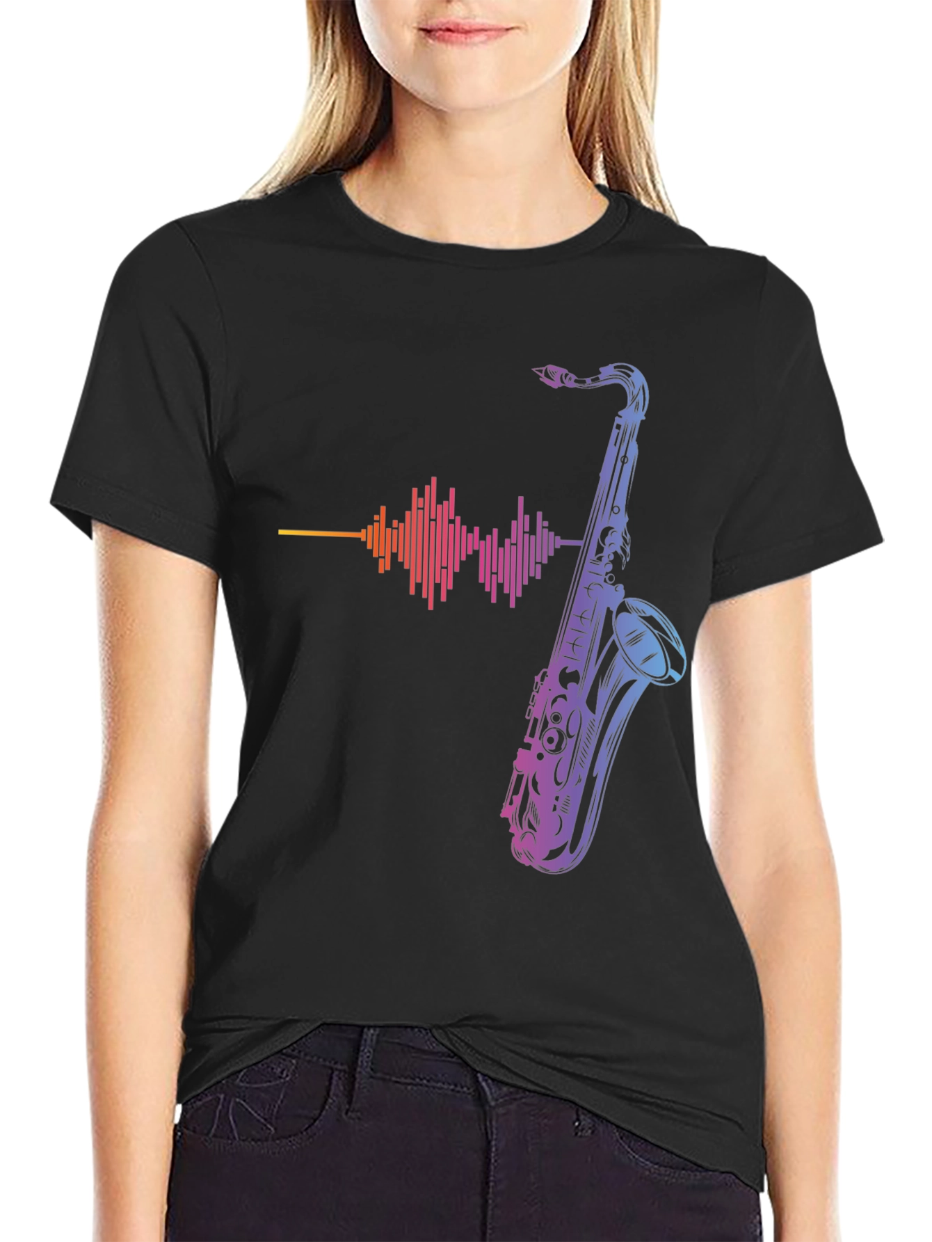 Saxophone Graphic Print Tee - Music Lover T-Shirt