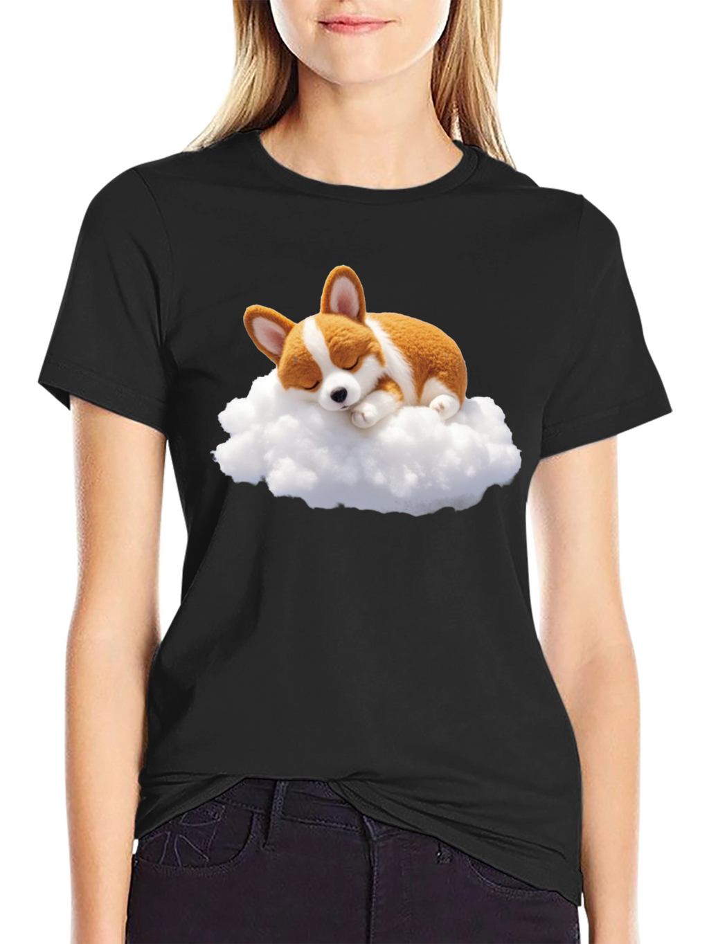 Corgi Cloud Black T-Shirt