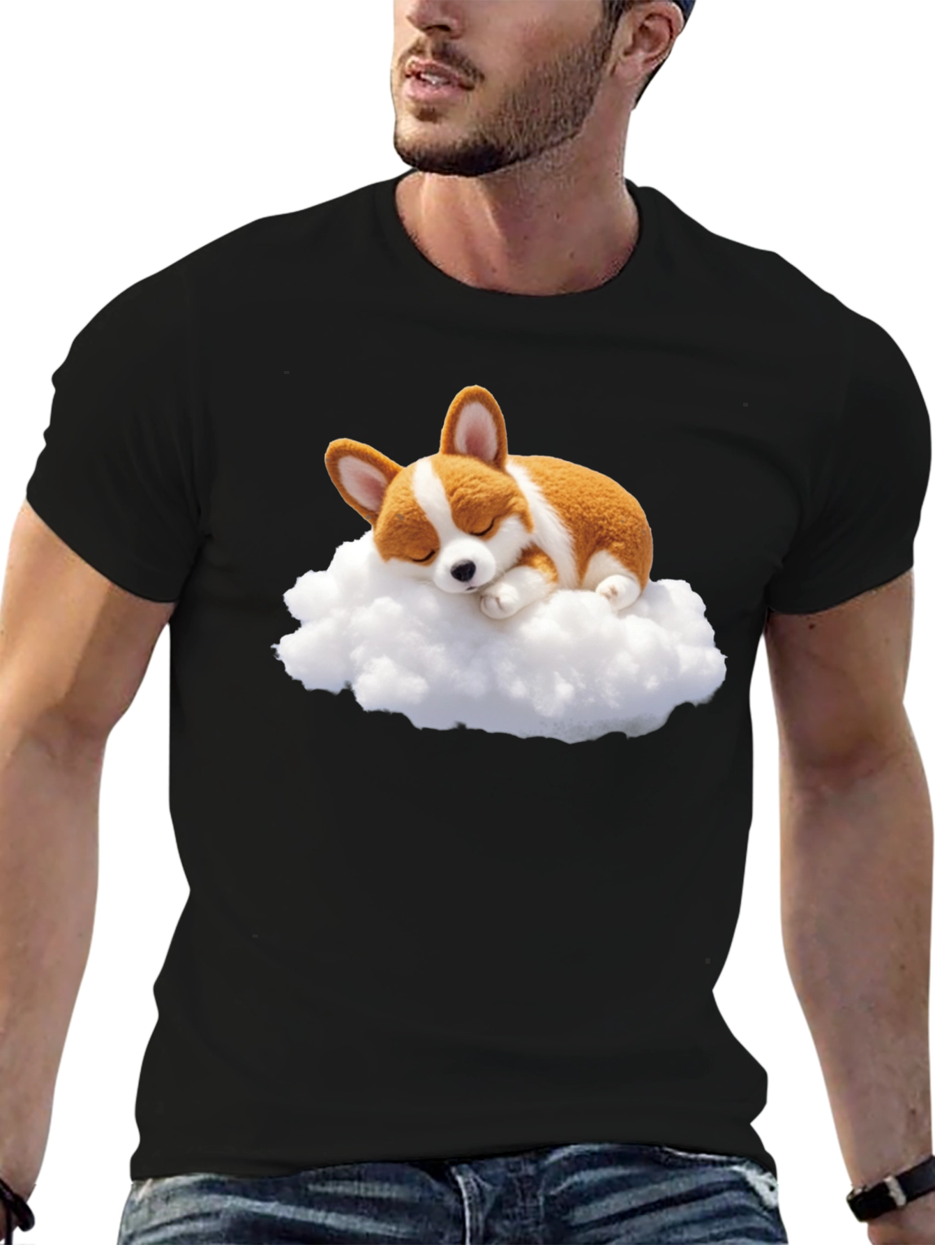 Corgi Cloud Black T-Shirt