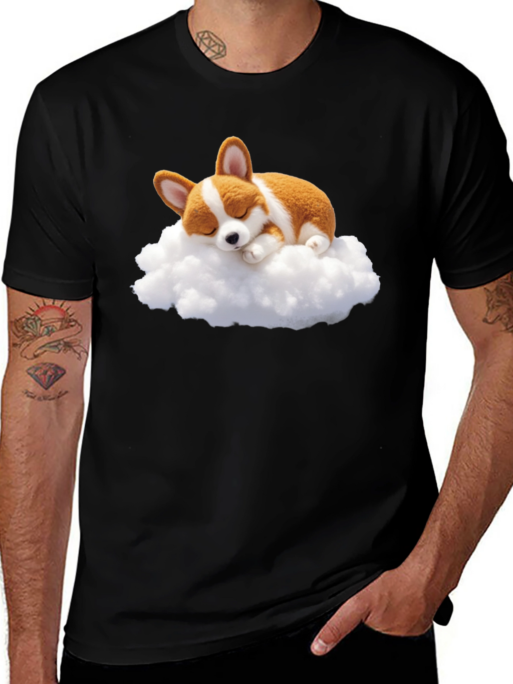 Corgi Cloud Black T-Shirt