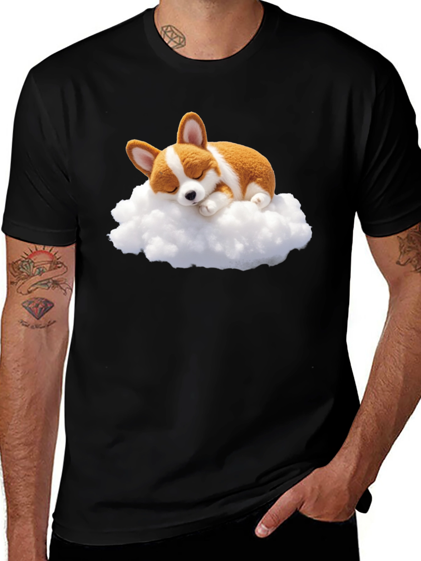Corgi Cloud Black T-Shirt