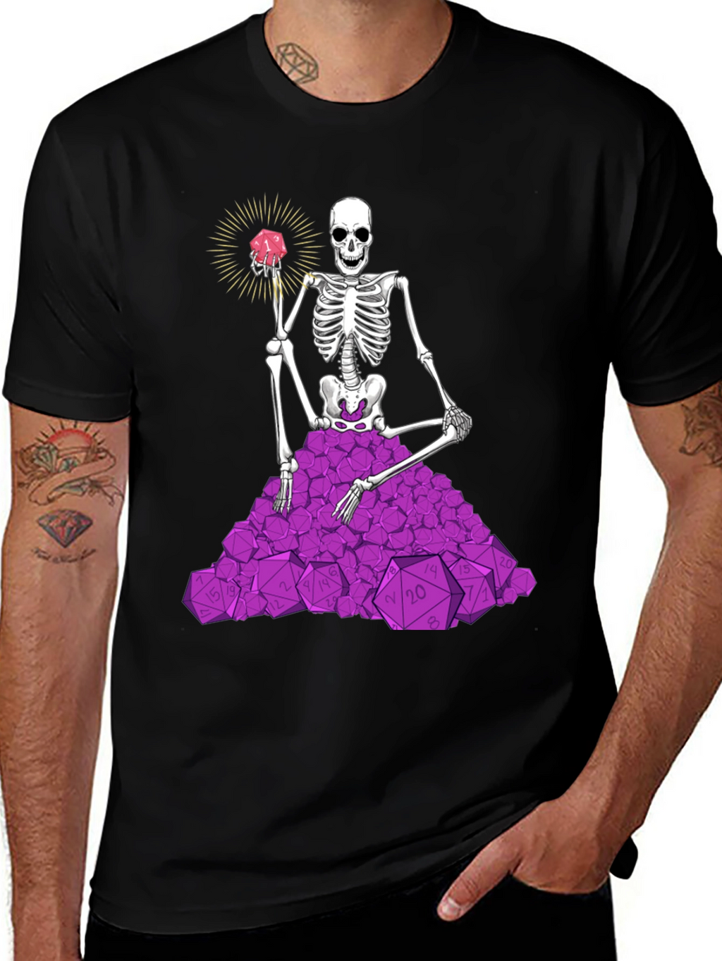 Skeleton & D20 Dice T-Shirt - Unique Gamer Apparel