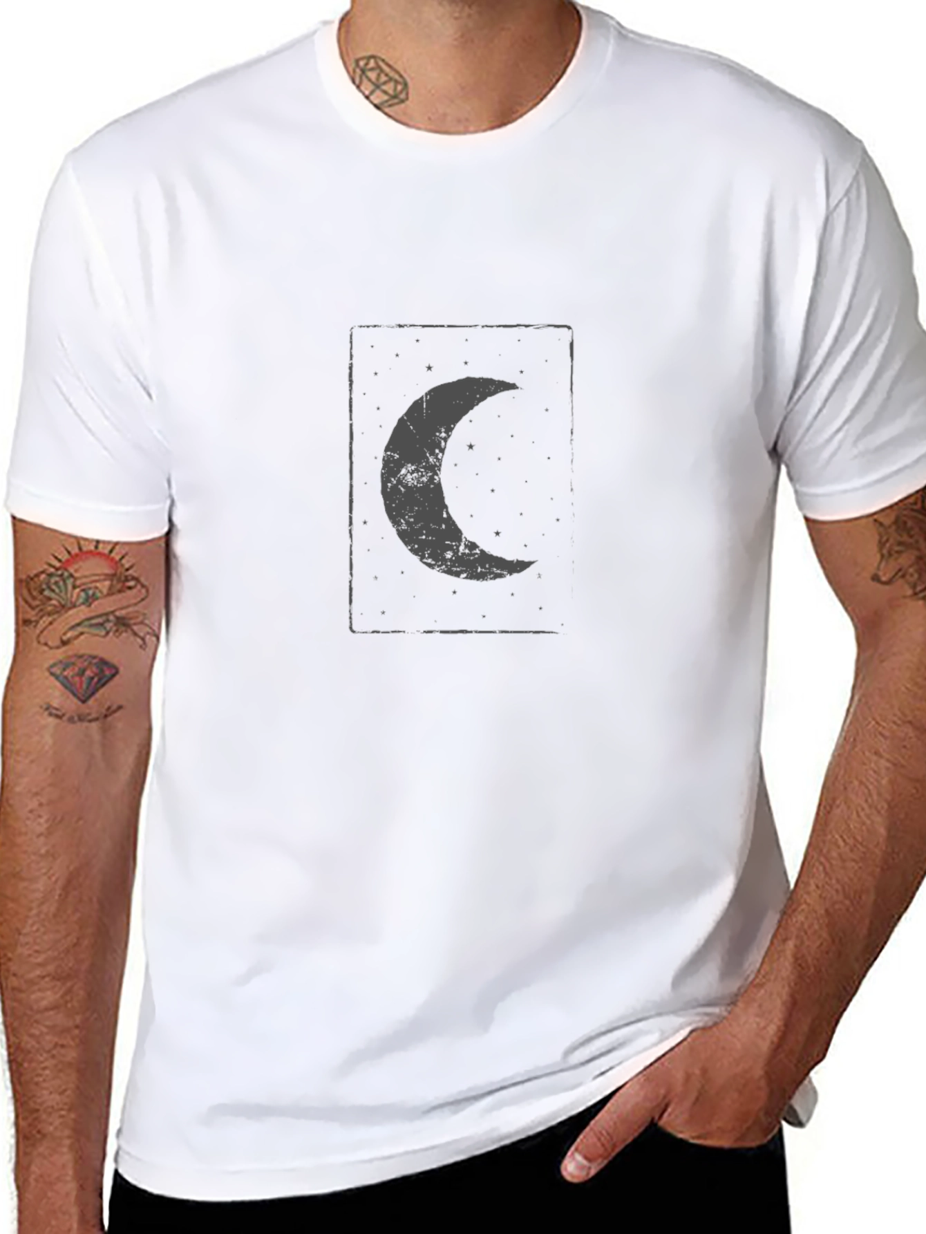 Black Moon Graphic Tee - Celestial Crescent Design