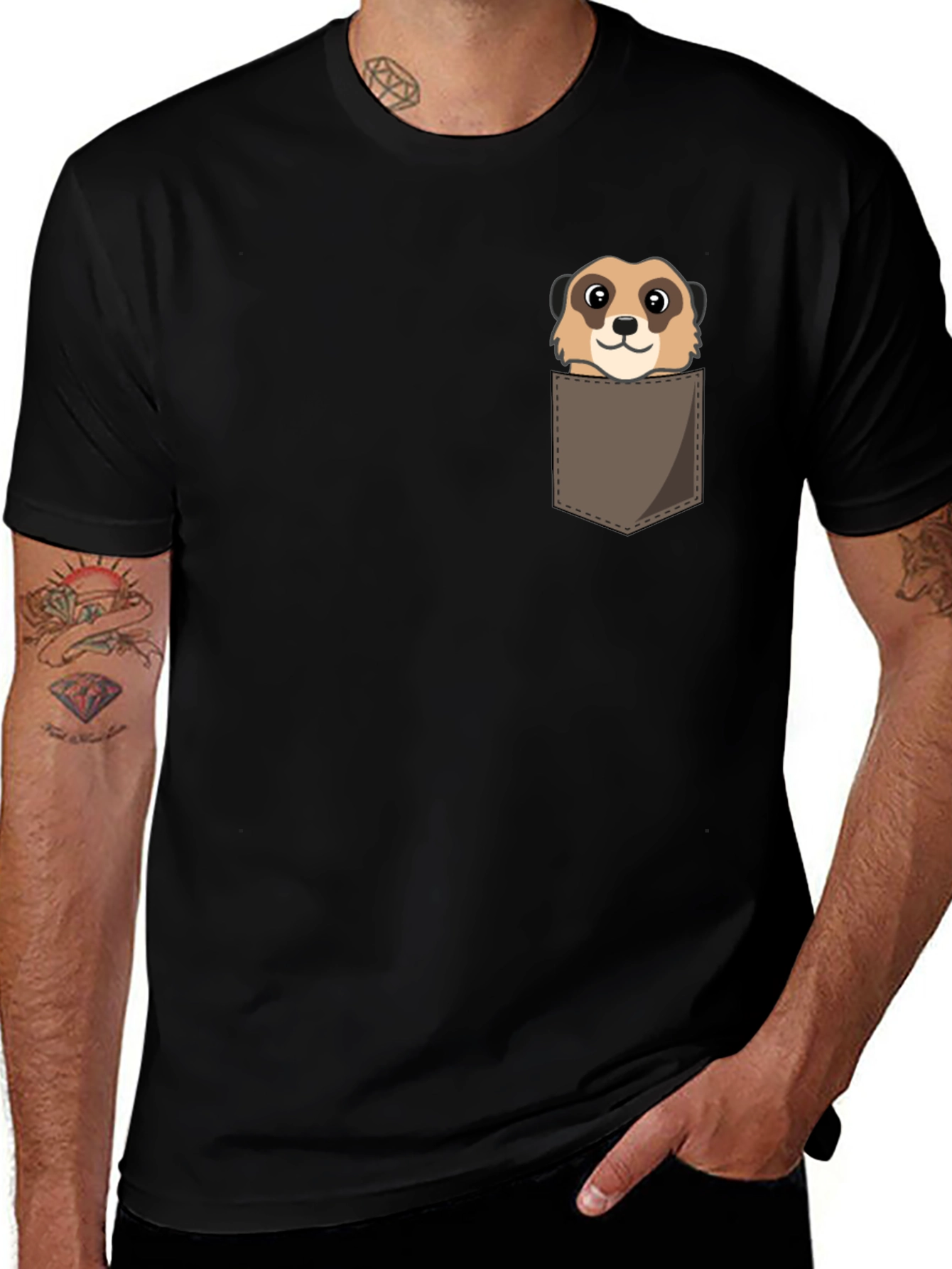 Meerkat Pocket Tee -  Cute Animal Graphic Shirt