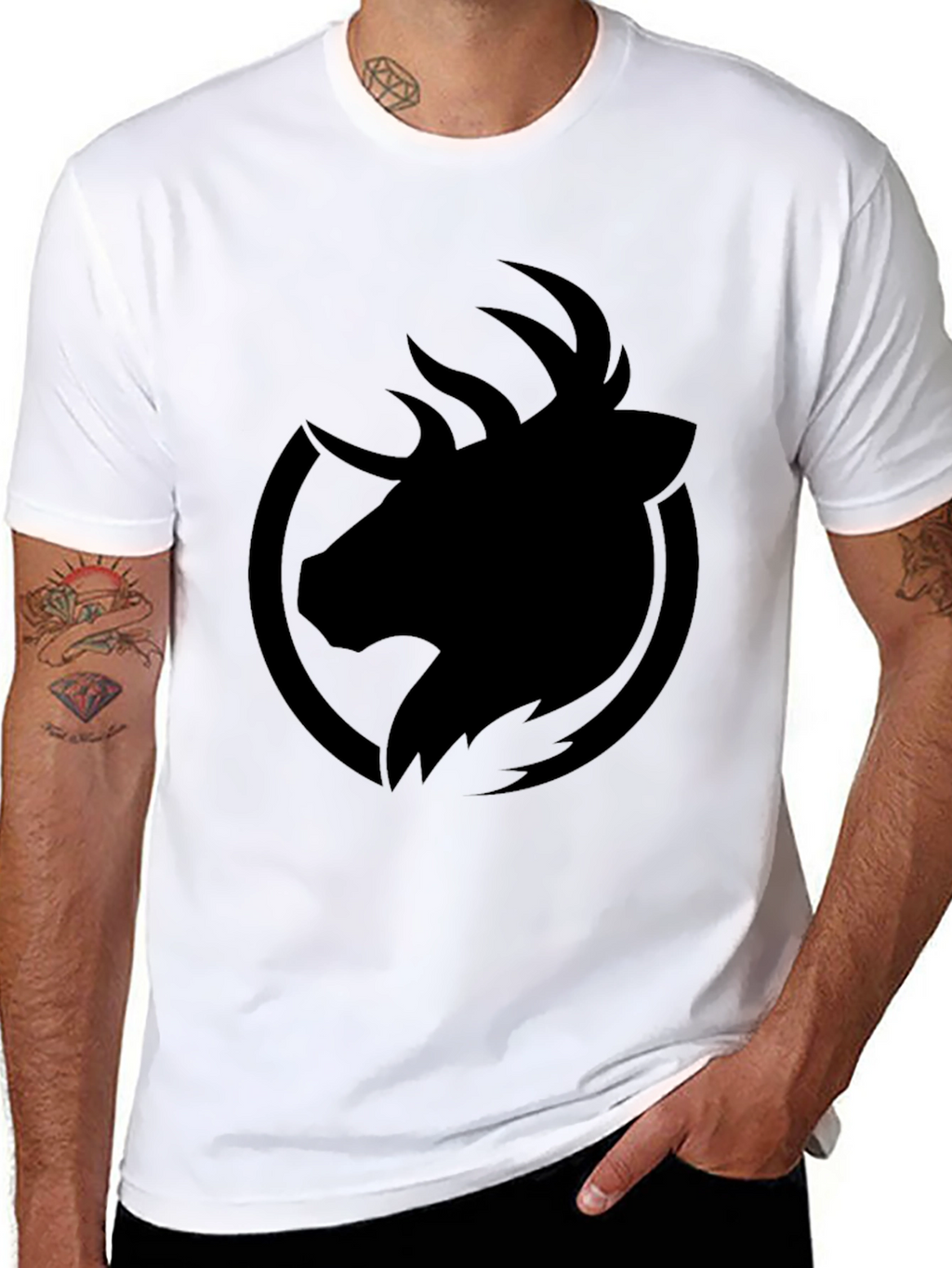 Mens Black Graphic Tee - Deer Logo T-Shirt