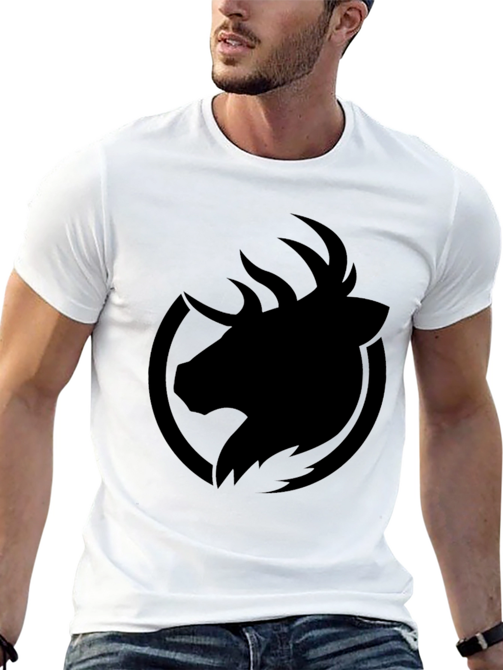 Mens Black Graphic Tee - Deer Logo T-Shirt