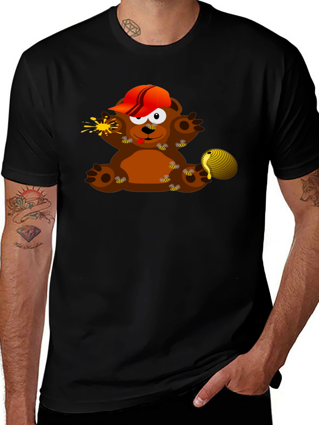Cartoon Bear & Bees Graphic Tee