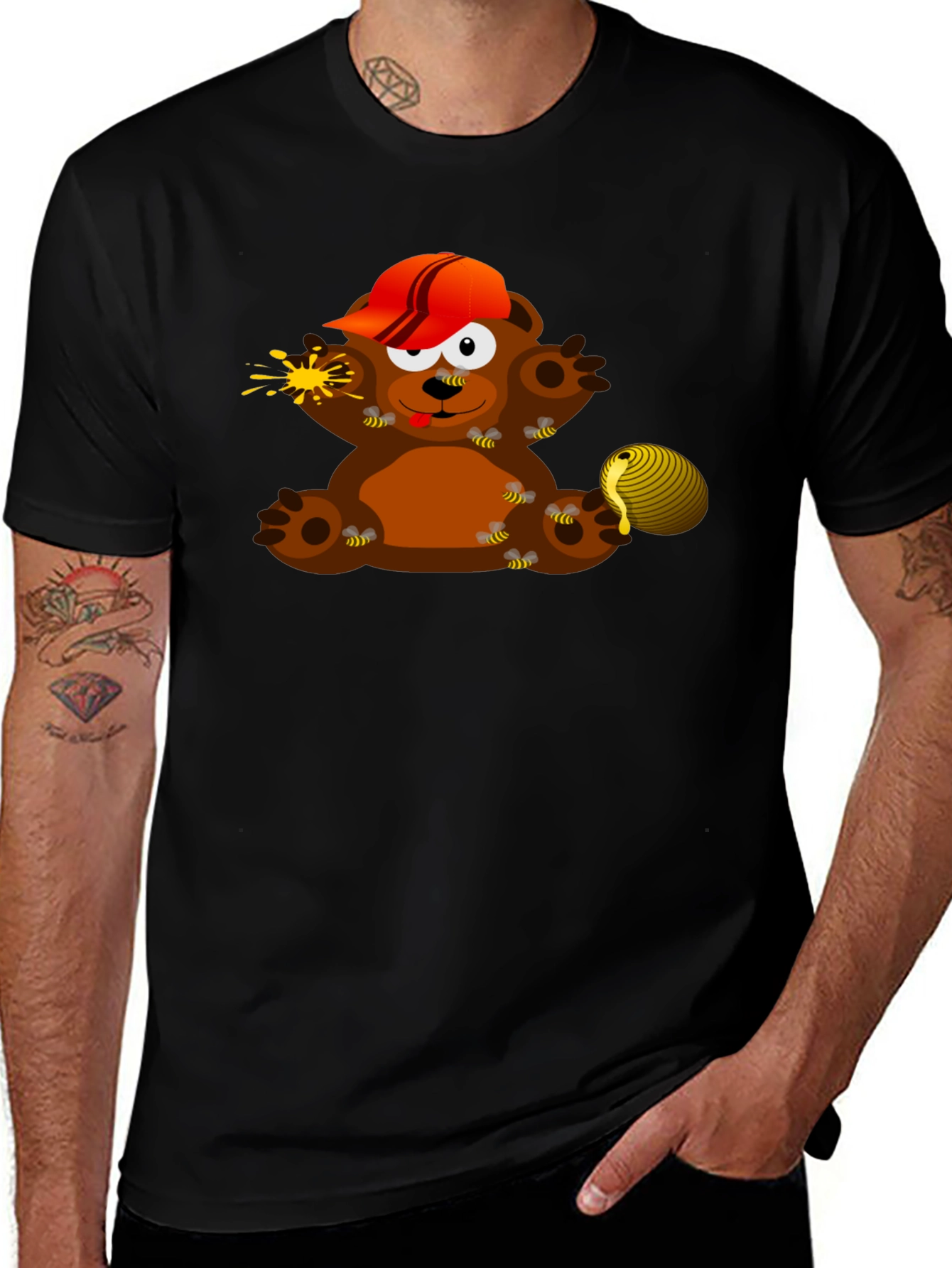 Cartoon Bear & Bees Graphic Tee
