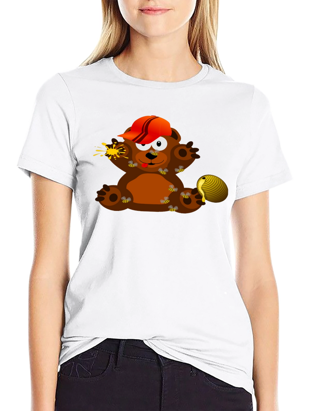 Cartoon Bear & Bees Graphic Tee