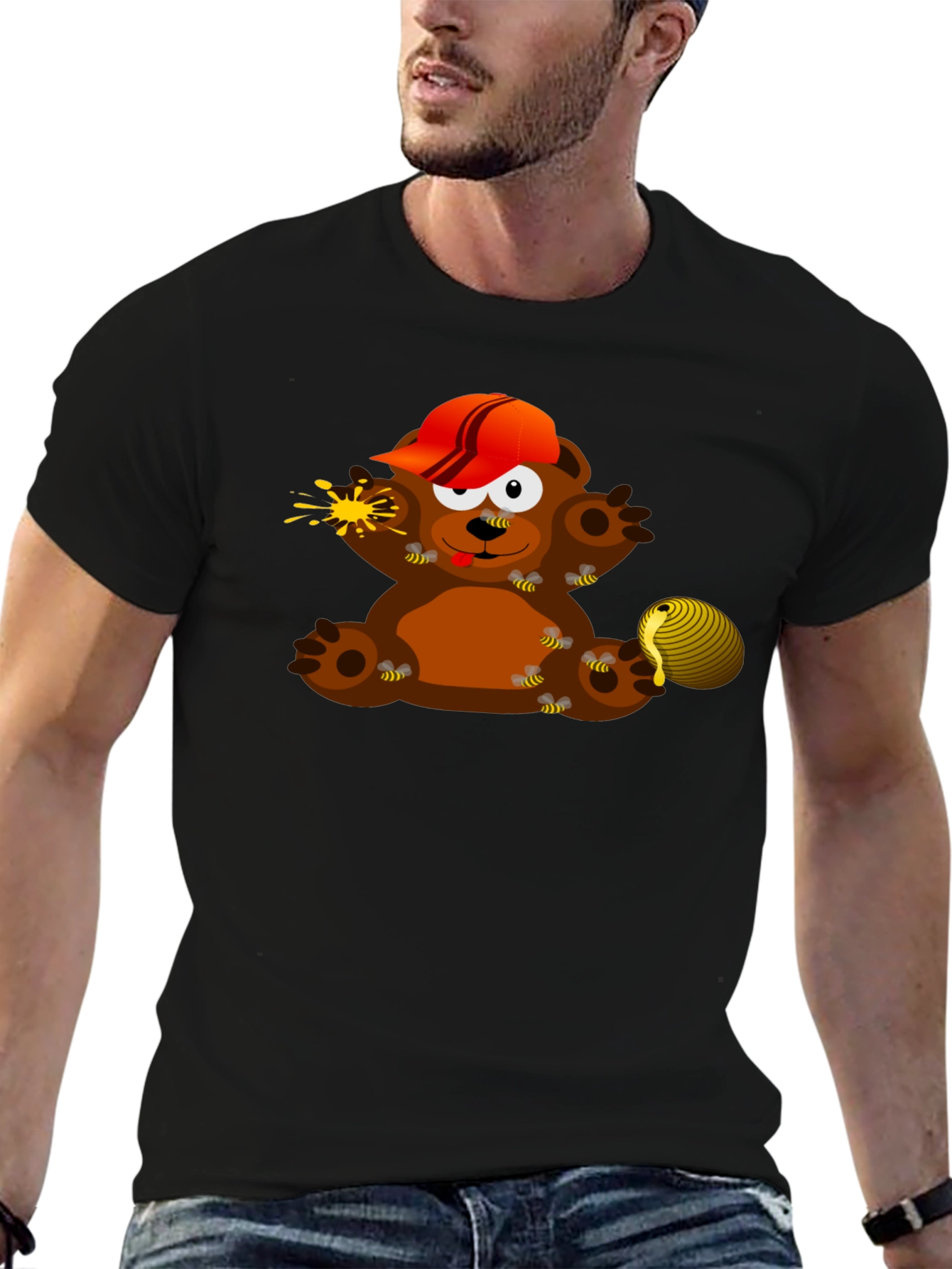 Cartoon Bear & Bees Graphic Tee