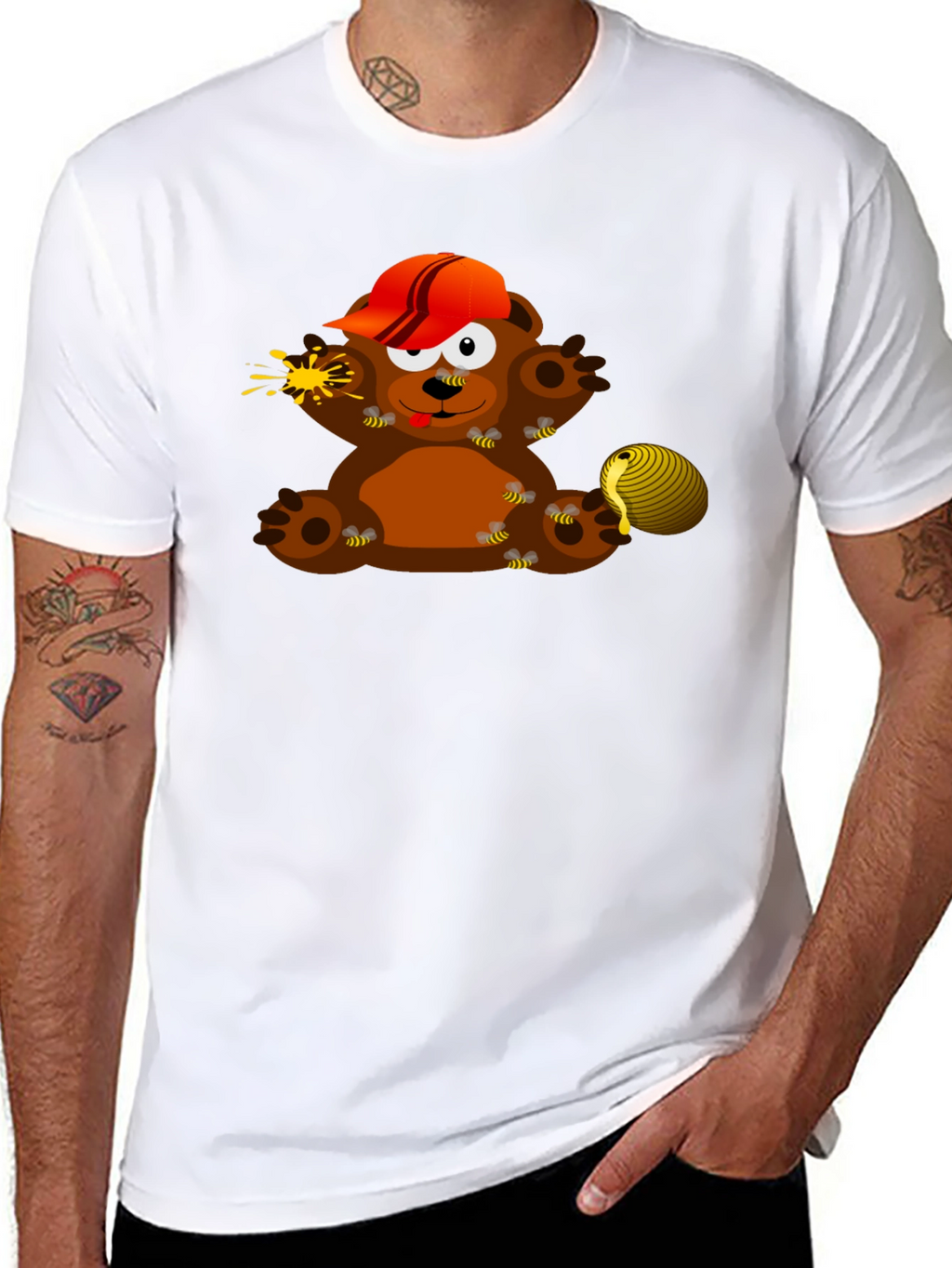 Cartoon Bear & Bees Graphic Tee