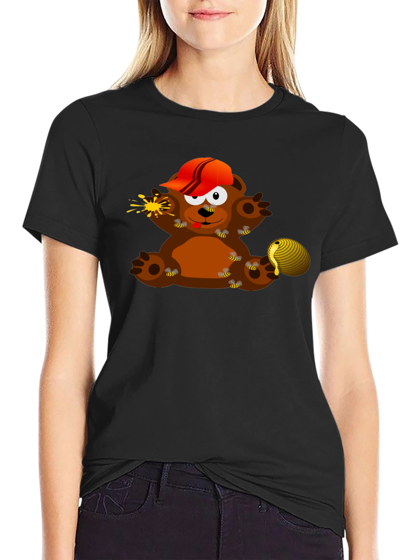 Cartoon Bear & Bees Graphic Tee