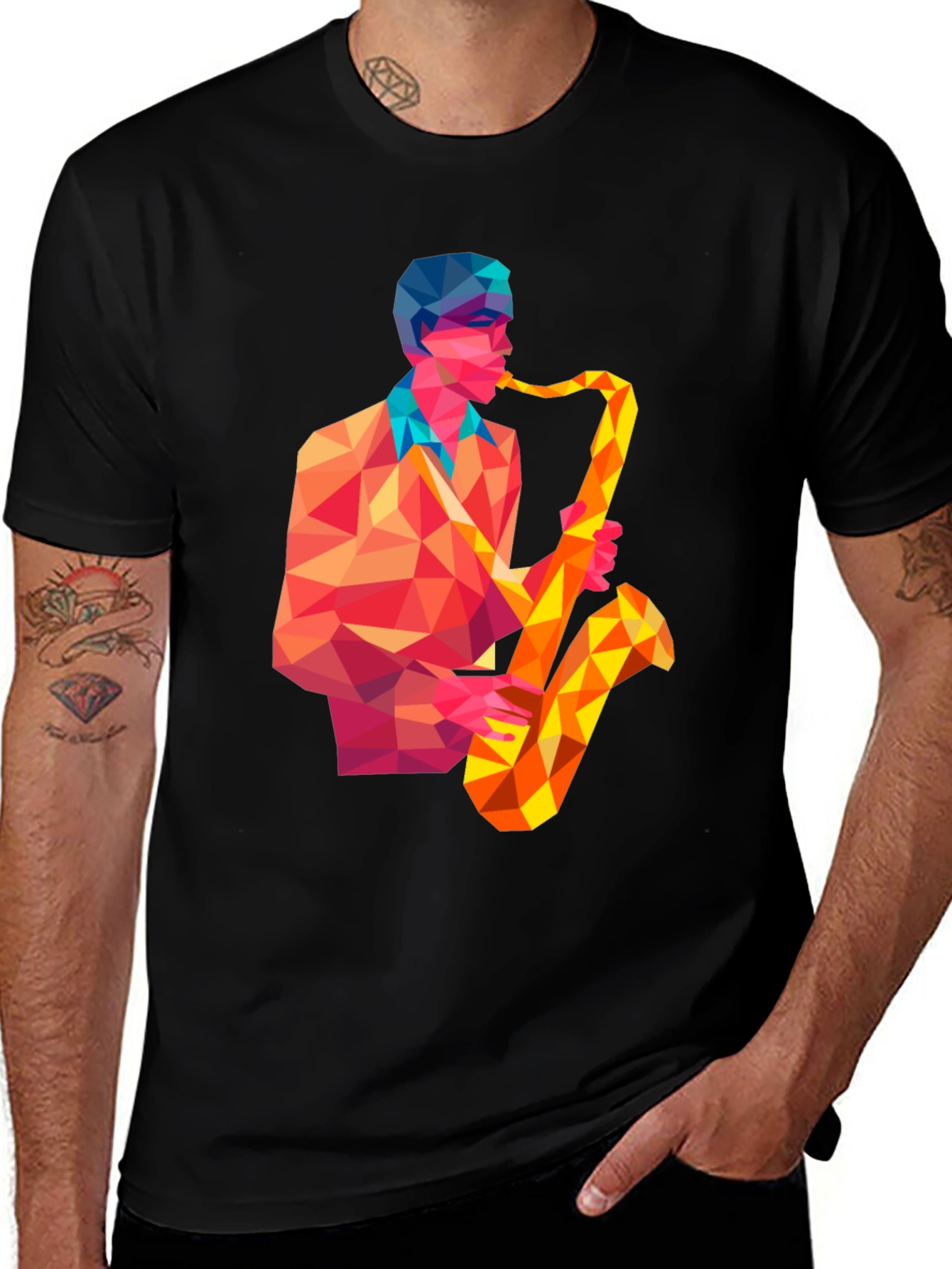 Geometric Saxophone Player Graphic Tee