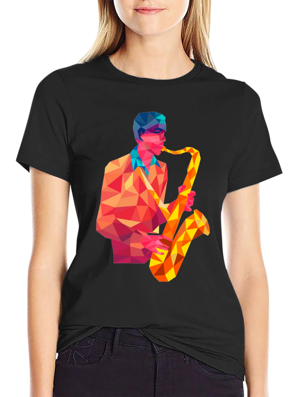 Geometric Saxophone Player Graphic Tee
