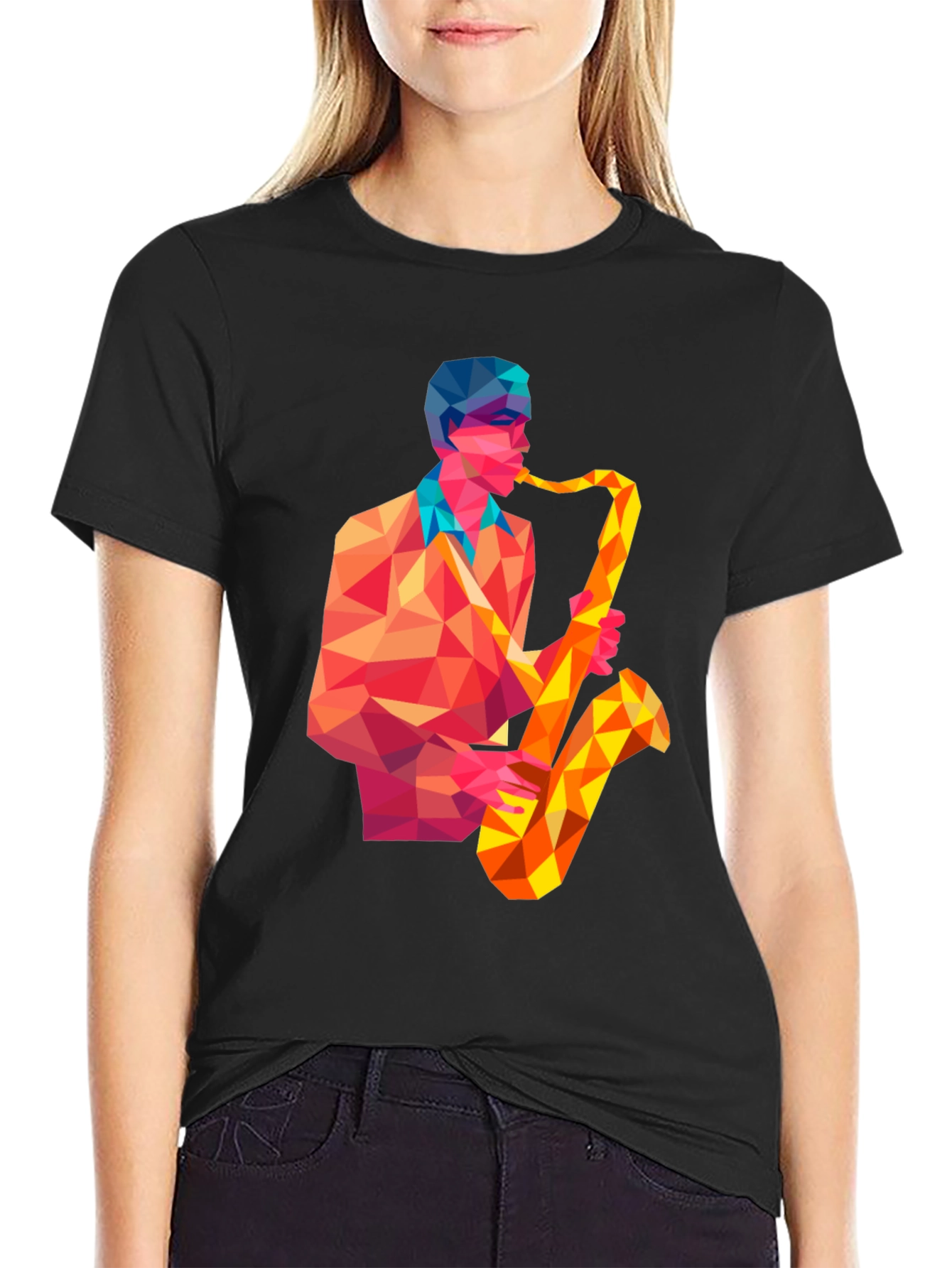 Geometric Saxophone Player Graphic Tee