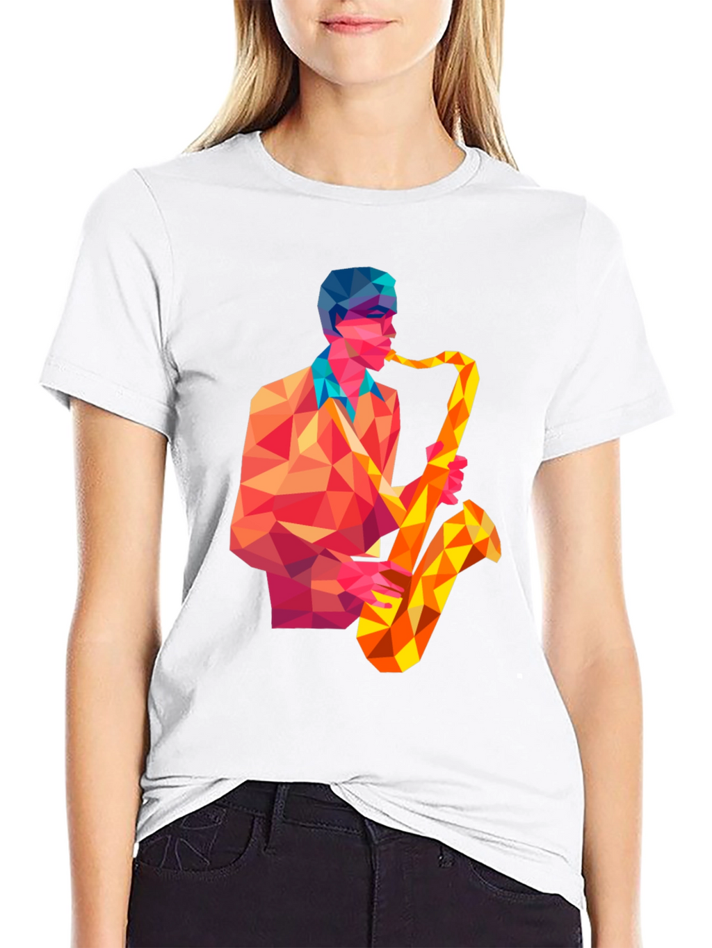 Geometric Saxophone Player Graphic Tee