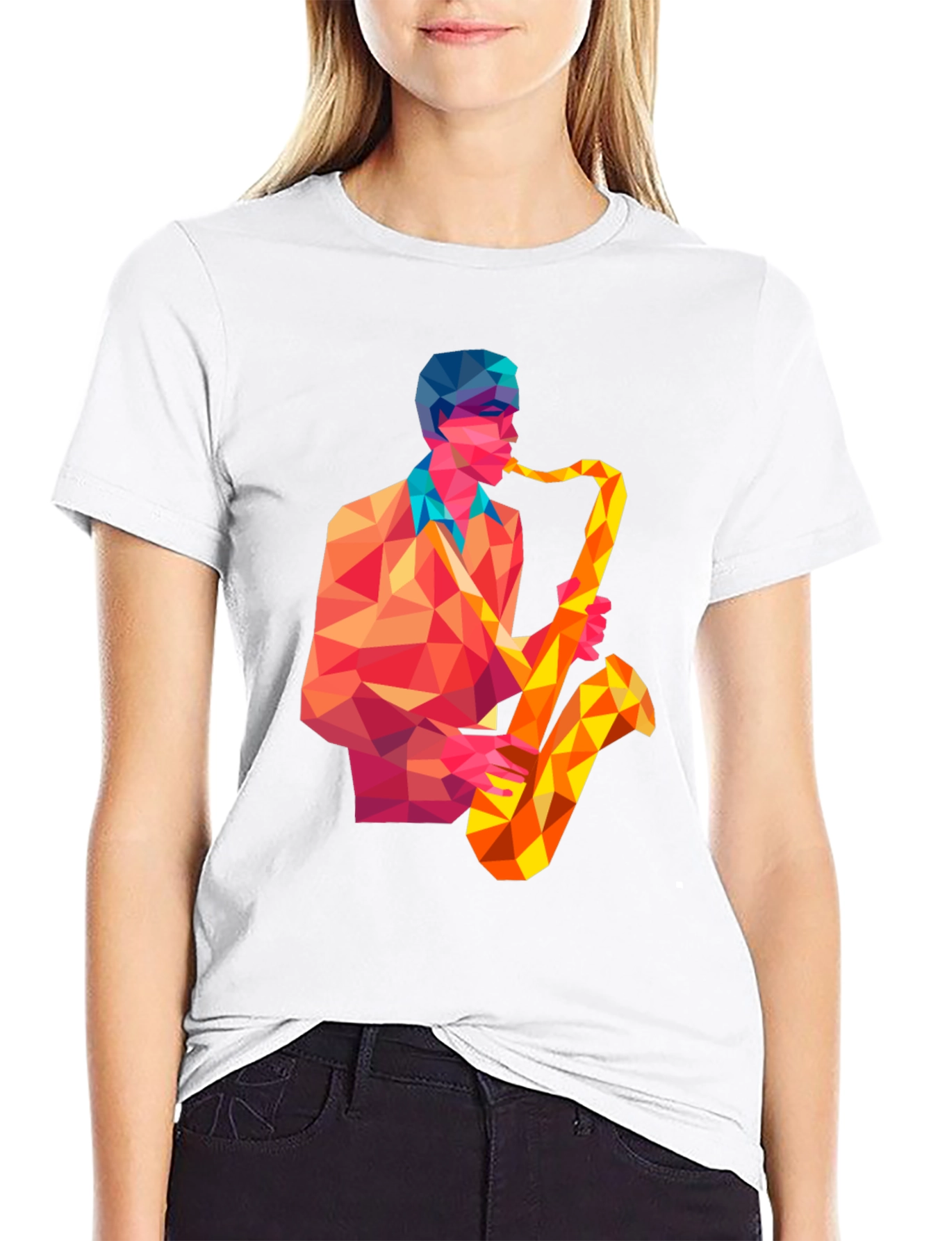 Geometric Saxophone Player Graphic Tee